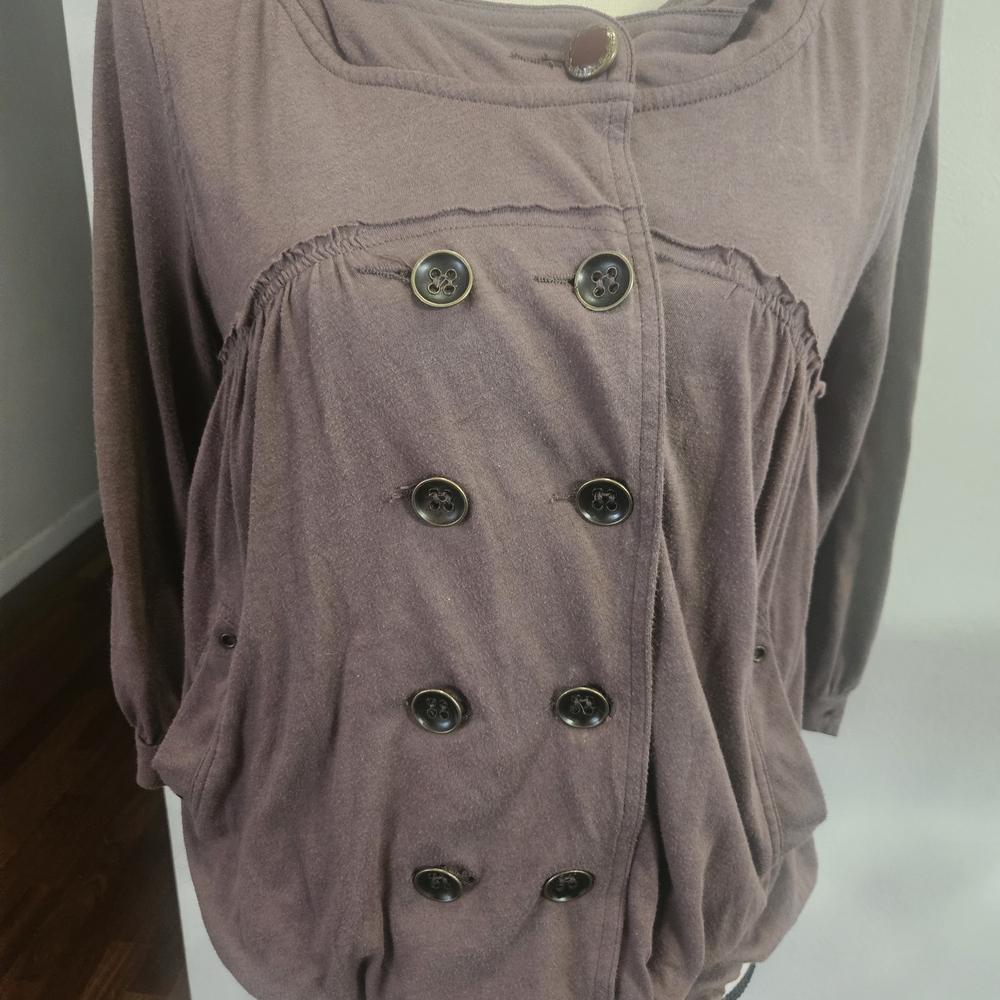 Free People button up shirt/jacket 3/4 length sleeves Balloon Hem brownish Sz L